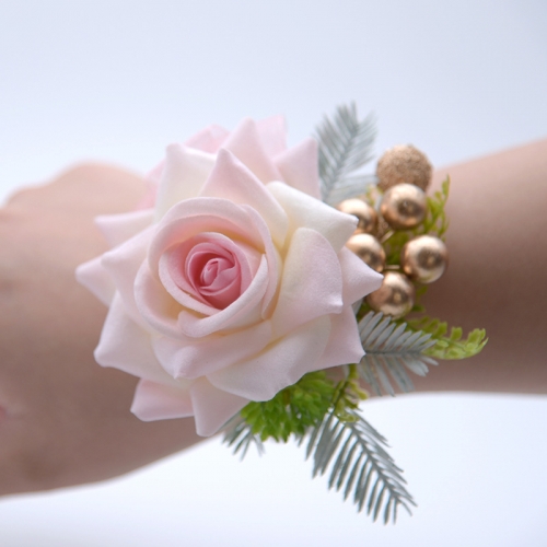 Blooming Rose Flower Golden Beads Décor Wrist Corsage