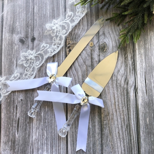 Ribbon Wedding Cake Knife & Server Set