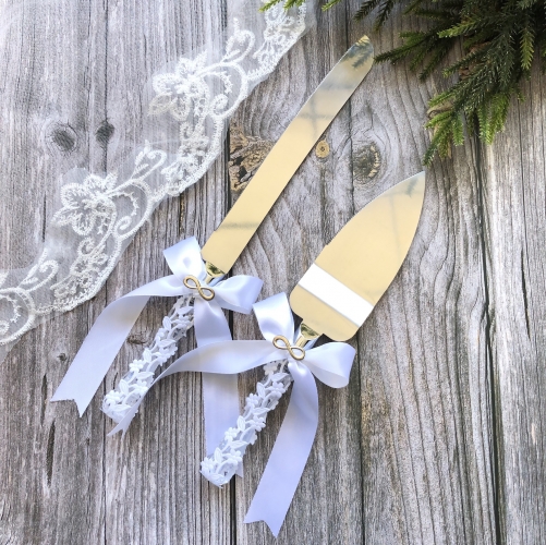 Ribbon Wedding Cake Knife & Server Set