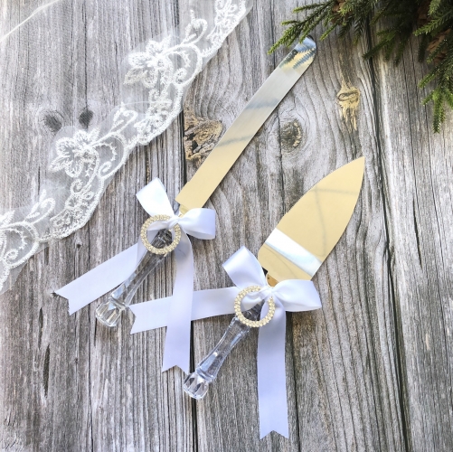 Ribbon Wedding Cake Knife & Server Set