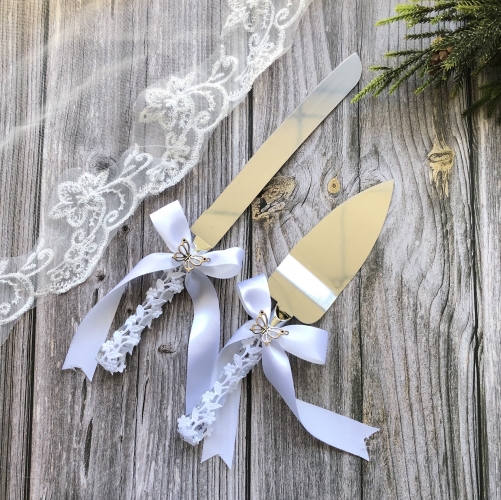 Ribbon Wedding Cake Knife & Server Set