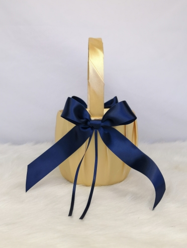 Gold and Navy Blue Wedding Flower Girl Basket