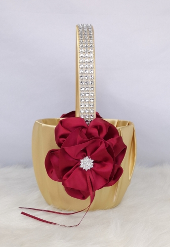 Rhinestone Red Flower Wedding Flower Girl Basket