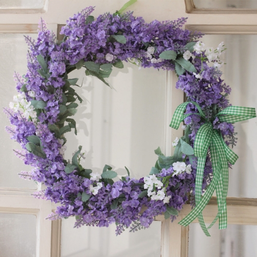 Lavender Wreath with Green Leaf Floral Hanger for Front Door Window Garland European Door Ornament Spring Home Wall Décor