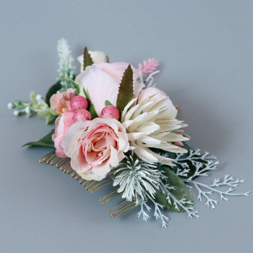Abbie Home Flower Hair Comb - Floral Boho Comb with Rose Berry Handmade Bridal Crown Wedding Floral Headpiece (Creamy White)