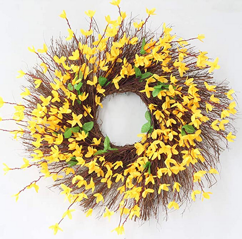 20” Artificial Forsythia Wreath,Yellow Flower Front Door Wreath Spring Summer Wreath for Indoor Outdoor Home Wedding Decor