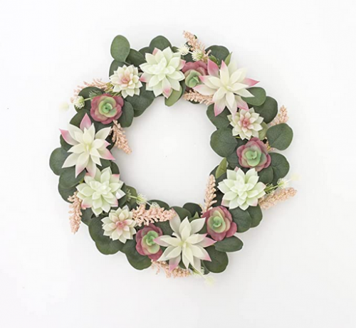 15 Inch Artificial Succulent Front Door Wreath, Spring Summer Wreath with Eucalyptus Leaves Garlands Wreath for Home Front Door Wall Window Party