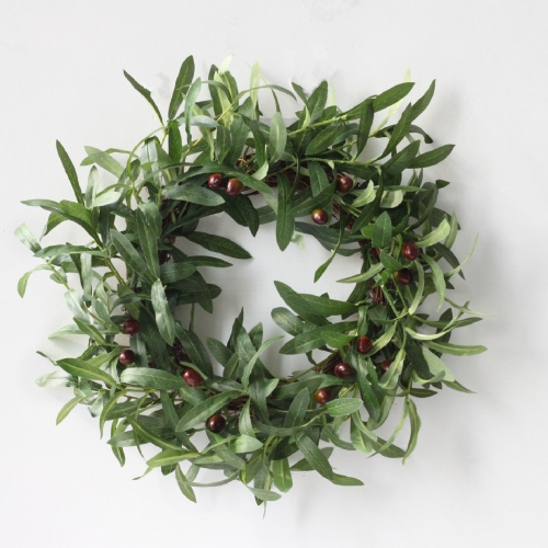 16” Artificial Olive Wreath Green Leaves Front Door Wreath Garland Olive Branch Ornaments Hanging Decoration for Home Wedding Party Wall Window Decor