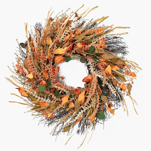 22 Inch Artificial Fall Wreath for Front Door Farmhouse Wreath Artificial Leaves Grain Wreath Harvest Wheat Ears Garland Autumn Wreath for Front Door