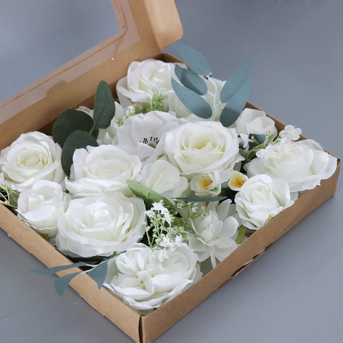 Artificial Flowers DIY Combo Set Fake Silk Roses Box with Stems for Wedding Bouquets Centerpieces Arrangements Table Chair Decor Baby Shower Ca