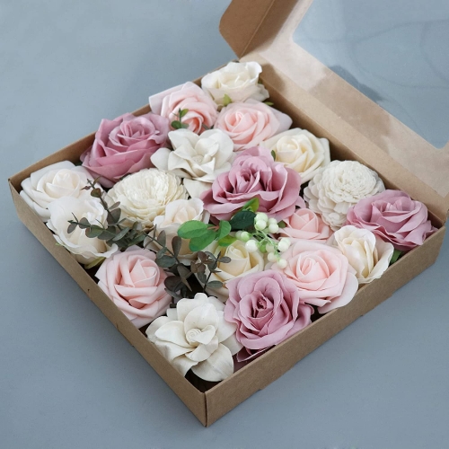 Artificial Flowers DIY Combo Set Fake Silk Roses Box with Stems for Wedding Bouquets Centerpieces Arrangements Table Chair Decor Baby Shower Ca