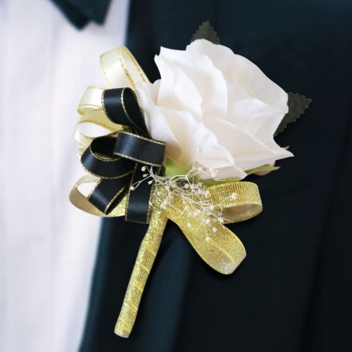 Champagne Rose Flower Wrist Corsage Boutonniere Set Bridesmaid Wrist Corsage Bracelet & Groom and Best Man Boutonniere for Wedding Flowers Accessories