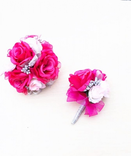 Prom Rose Corsage Boutonniere Set Real Touch Flowers for for Bride,Bridesmaid,Man,Groom,Fuchsia Blue Rose Wedding Flowers Accessories Prom Suit Decora