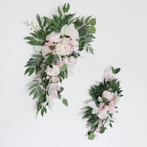 Artificial Wedding Arch Flower Swag Set of 2, Wedding Flowers Garlands Floral Arrangement Swag for Wedding Welcome Ceremony Sign Floral Decoration  (P