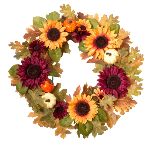 Ansuma 24" Big Thanksgiving Wreath with Faux Pumpkin and Sunflower for Front Door Window Wall