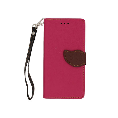 Leather phone case Rose red（with leaf ）