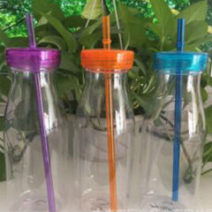 Plastic Milk Bottle with Straw