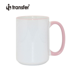 15oz Color Rim Handle Ceramic Mugs