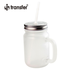 430ml Mason Jar with Straw -Frosted