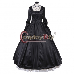 Gothic Medieval Victorian Long Sleeve ROCOCO Ball Grown Black Hooded dress