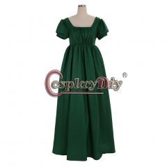 Cosplaydiy lady Regency Ball Dress High Waistline Tea Gown Dress medieval green dress
