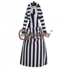 Cosplaydiy Beetlejuice cosplay costume dress medieval dress black and white stripe dress custom made