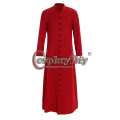 Cosplaydiy Catholic Priests Clergyman Cassock red Robe Gown Clergyman Vestments Medieval Ritual Robe
