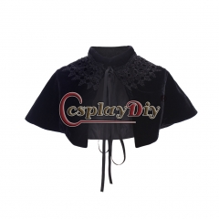 Cosplaydiy Black Velvet Cape Cloak Mantle Coat Wicca Robe Medieval Victorian Gown Elegant Women Shawl Cosplay Party LARP Costume