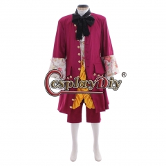 Cosplaydiy Mens Baroque Suit Adult Medieval Rococo Fancy Purple Baroque Cosplay Suit Wedding Party Suit