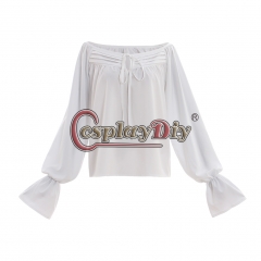 Cosplaydiy Women Medieval White Tops Blouse Long Sleeve Shirt