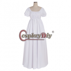 Cosplaydiy lady Regency Ball Dress High Waistline Tea Gown Dress medieval white dress