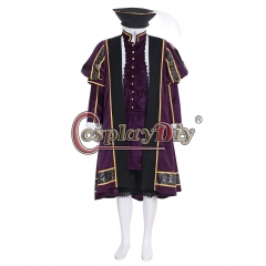 Cosplaydiy Medieval Tudor Elizabethan King Henry VIII Cosplay Costume Adult Renaissance Tudor Knight Lord Tunic Outfit