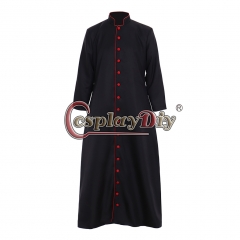 Cosplaydiy Roman black Cassock Cosplay Costume Adult Medieval Clergy Robe Cassock robe custom made