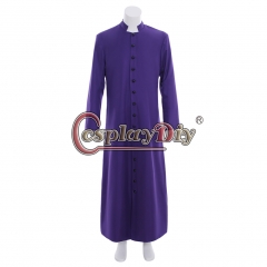 Cosplaydiy Roman purple Priest Cassock Robe Gown Clergyman Vestments Medieval Ritual Robe