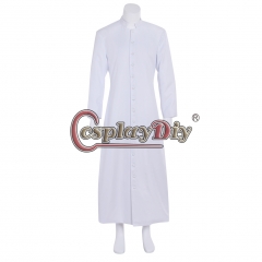 Cosplaydiy Roman White Priest Cassock Robe Gown Clergyman Vestments Medieval Ritual Robe