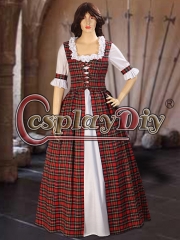 Cosplaydiy Scottish Highland Tartan Two Piece Traditional Dress Handmade in Tartan Plaid for women adult red dress