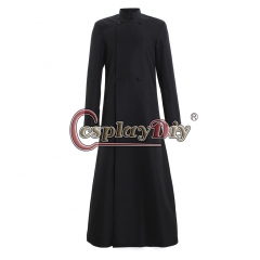 Cosplaydiy Women's Style Wicca Pagan Ritual Robe Clergy Cassock Roman Orthodox Long Tabard Double Breasted Buttonn Coat