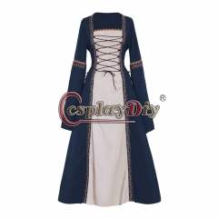 Cosplaydiy Adult's Dark Blue Fancy Dress Gothic Medieval Victorian Dress Ball Gown Dress Costume Cosplay for Carnival Party