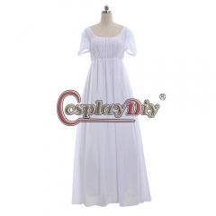 Cosplaydiy simple white Regency style dress lady Regency Ball Dress High Waistline Tea Gown Dress medieval dress custom made