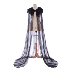 Cosplaydiy Evil Queen cosplay maleficent cloak Cape Gothic steampunk Feather collar Cloak Costume halloween witch cosplay costume cloak