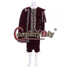 Cosplaydiy Queen Elizabeth Tudor Period Medieval Men cosplay red outfit Vintage Men's Costumes Medieval Renaissance red Gown with cape