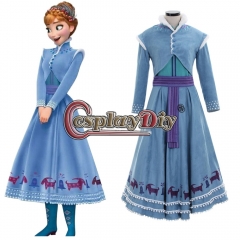 Cosplaydiy Olaf's Adventure Snow Queen 2 Costume Adult Anna Costume Womens Cosplay Costume Party Dress