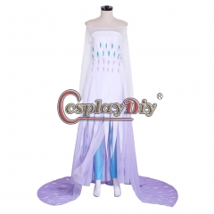 Cosplaydiy 2019 Elsa Queen White Dress Princess Elsa Snow Ice Dress Custom Made