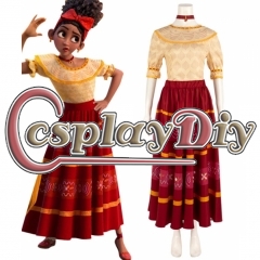 Cosplaydiy Encanto Dolores Madrigal Cosplay Costume Party Ruffles Dress with Headwear Halloween Carnival Outfits