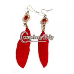 Cosplaydiy New Design Feather Long Earrings Cosplay Costume Accessory Jewelry Wholesale Custom