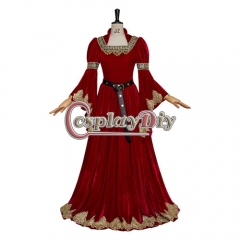 New Women Long Velvet Bell Sleeve Medieval Costume Vintage Renaissance Princess Palace Queen Evening Party Dress
