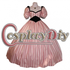 Medieval Rococo Ball Gown Vintage High Waistline Victorian Dress Pink Striped Masquerade Party Evening Dresses