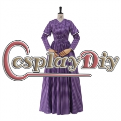 Women's Medieval Civil War Victorian Purple Plaid Dress Vintage Ball Gown Theme Evening Party Outfits