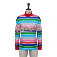 Horror Movie Role Chucky Cosplay Costume T-Shirt Men Rainbow Striped Tops Halloween Carnival Clothing