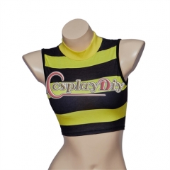 Bumblebee Printed Crop Tops Yellow Black Striped Vest Women Halloween Carnival Party Role Play Outfits